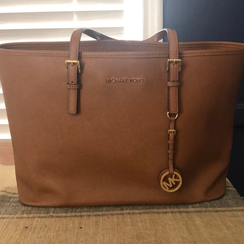Michael Kors brown saffiano leather laptop tote